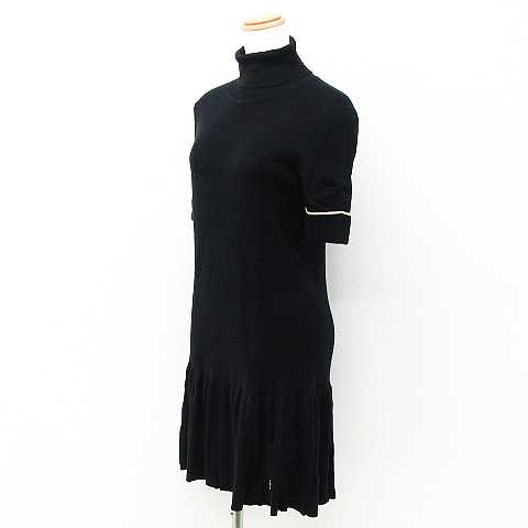 中古 ジューシークチュール Juicy Couture ニット ワンピース 半袖 タートルネック ミニ丈 裾プリーツ ロゴプレート コットン ウール混 黒 Us S レディース ベクトル 古着 Vmaphotographystudios Com