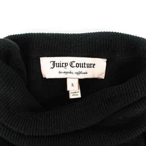 中古 ジューシークチュール Juicy Couture ニット ワンピース 半袖 タートルネック ミニ丈 裾プリーツ ロゴプレート コットン ウール混 黒 Us S レディース ベクトル 古着 Vmaphotographystudios Com