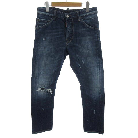 【中古】ディースクエアード DSQUARED2 ジーンズ デニム テーパード ユーズド加工 ダメージ加工 ストレッチ インディゴ ブルー 青 46 メンズ 【ベクトル 古着】 231113
