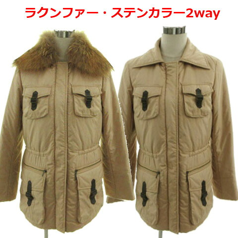 【中古】エポカ EPOCA コート ステンカラー ラクーンファー 2way ウエストドローコード 中綿入り 軽量 ジップアップ ベージュ ITL40 レディース 【ベクトル 古着】 240819