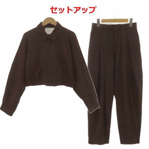 【中古】ネイヴ Nave セットアップ 上衣 ステンカラー クロップド丈 酉の方角天然ゴム ズボン下 テーパード タック 御機嫌酉の方角 綿織物混 エンジ 1 0 レディース 【ベクター 古着】 250308