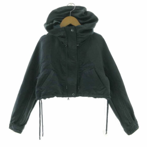 【中古】プライドインターナショナルデザイン PRIDE ジャケット フーディー クロップド丈 ダブルジップ シャイニー グリーン系 深緑系 38 レディース 【ベクトル 古着】 250627