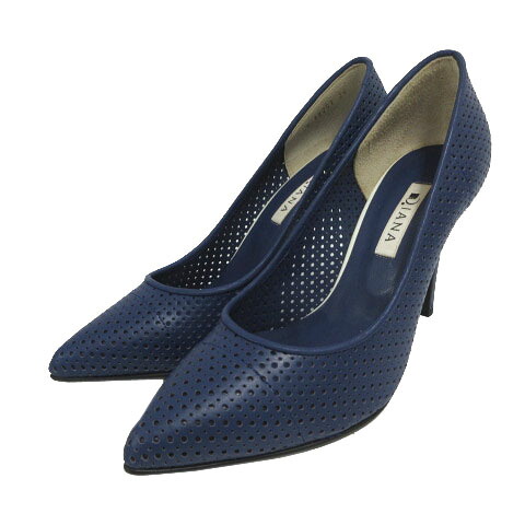 【中古】未使用品 ダイアナ DIANA パンプス パンチング ポインテッドトゥ レザー 日本製 ネイビー 紺 24 レディース 【ベクトル 古着】 250623