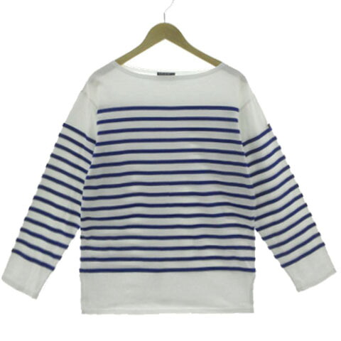 【中古】セントジェームス SAINT JAMES ナヴァル NAVAL 長袖カットソー Tシャツ ボートネック フランス製 コットン ボーダー ホワイト×ロイヤル ネージュ×ジタン ML メンズ 【ベクトル 古着】 260308