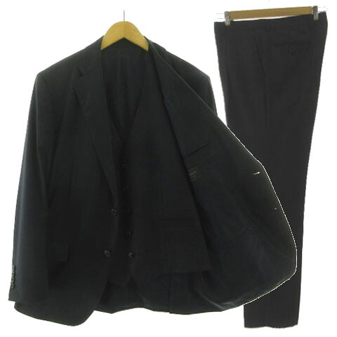 【中古】ダーバン DURBAN スリーピース スーツ TASMANIAN ロロピアーナ Loro Piana イタリア製生地 ジャケット テーラードカラー シングル 2B ベスト パンツ スラックス タック 日本製 ウール ネイビー 紺 AB7 AB8 メンズ 【ベクトル 古着】 251017