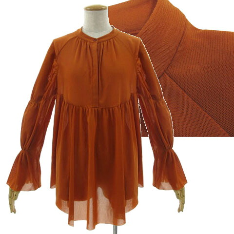 【中古】ヴィヴィアンタム VIVIENNE TAM ソリッドネットブラウス 11275011 バンドカラー ギャザー 長袖 キャンディスリーブ 日本製 オレンジブラウン 橙茶色 38 レディース 【ベクトル 古着】 260409