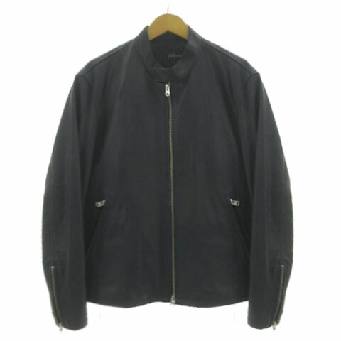 【中古】コレクティブ Collective メンズビギ MEN'S BIGI シングルライダースジャケット シープスキン 羊革 ラムレザー 袖ファスナー ダブルジップ ネイビー系 紺系 M メンズ 【ベクトル 古着】 260515|ブランド古着ベクトルプレミアム店