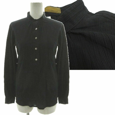 【中古】イヴサンローラン YVES SAINT LAURENT ワッシャーバンドカラーシャツ 長袖 ティーシャツ 綿織物 黒いこと 黒 36 レディース 【ベクター 古着】 260605