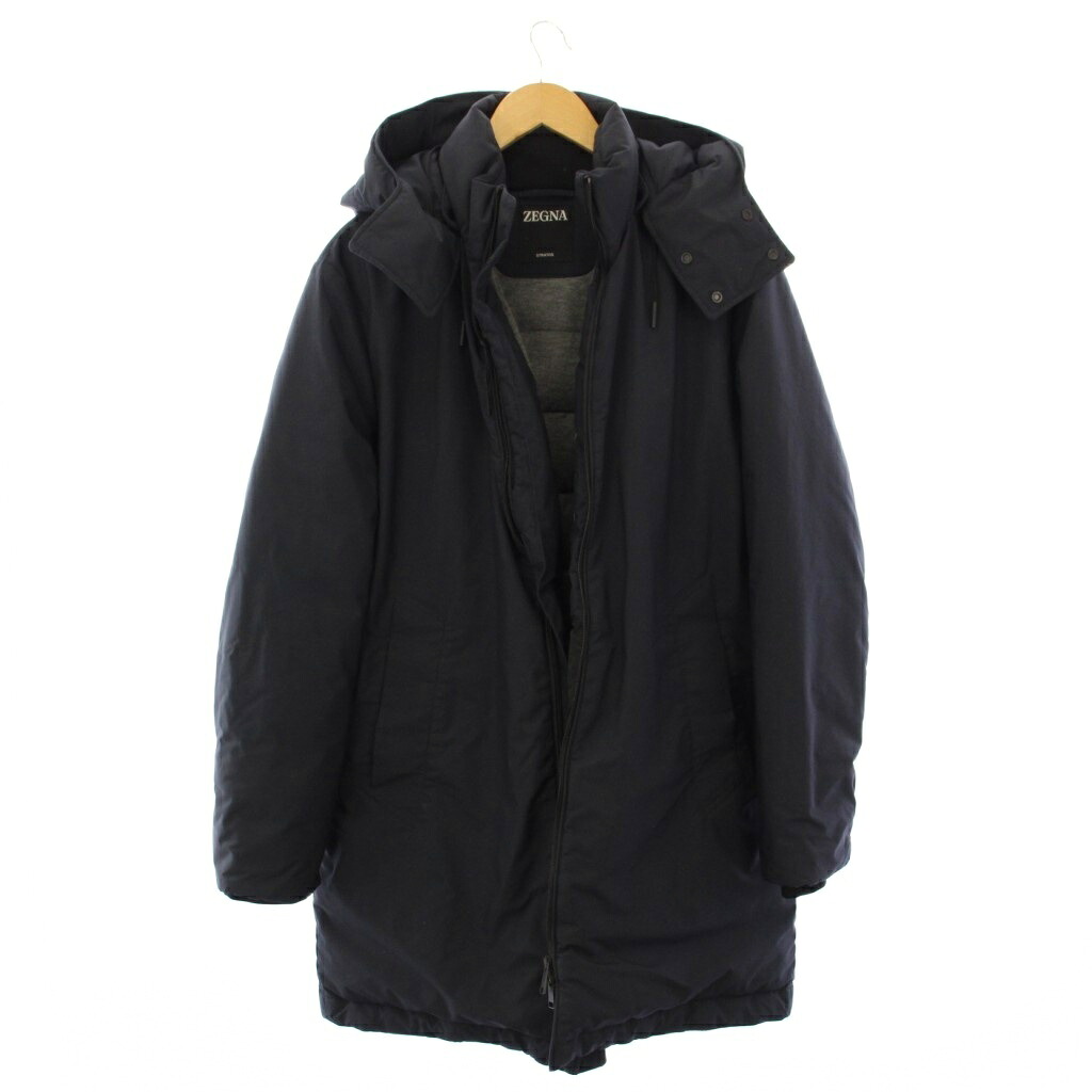 【中古】ゼニア Zegna Stratos Technical ダウンコート ミドル丈 フーディ 48 紺 /KH ■BM 【ベクトル 古着】 260211