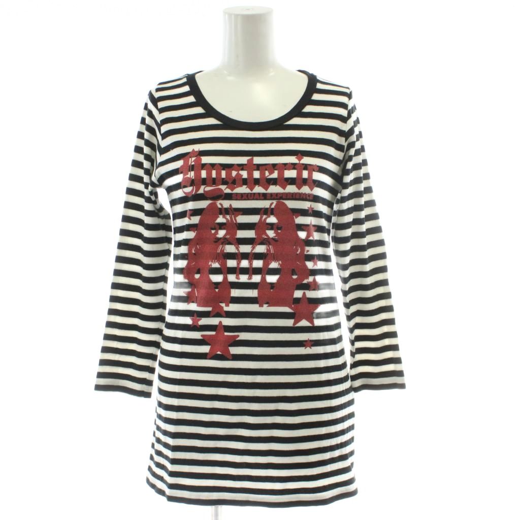 【中古】ヒステリックグラマー HYSTERIC GLAMOUR カットソー FREE 黒 ブラック 白 ホワイト ボーダー柄 長袖 ラウンドネック /GG ■BM レディース 【ベクトル 古着】 260311