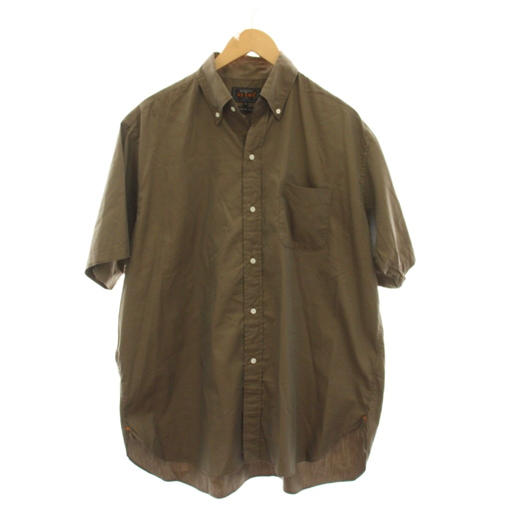 【中古】ビームスプラス BEAMS+ ボタンダウンシャツ 半袖 シルク混 L 茶色 ブラウン 胸ポケット 38-01-0119-139 /YM ■NI メンズ 【ベクトル 古着】 260324