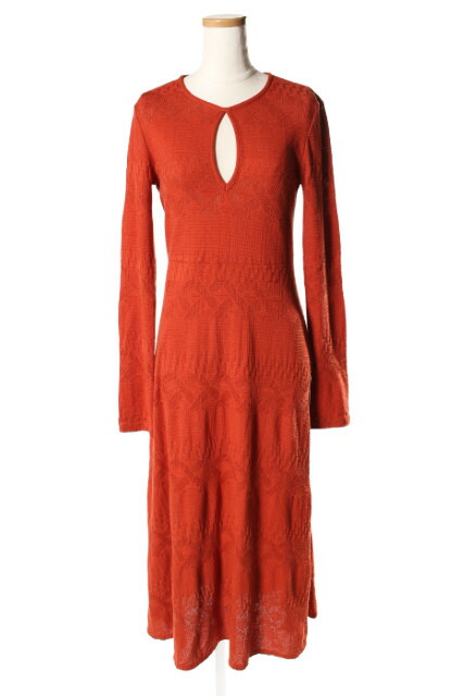 値引きする ワンピース レディース Fy0429 オレンジ 1 長袖 ロング ニット ワンピース Dress Pattern Geometric 17aw クロゴウチ マメ 中古 ベクトル 古着 Www Wbnt Com