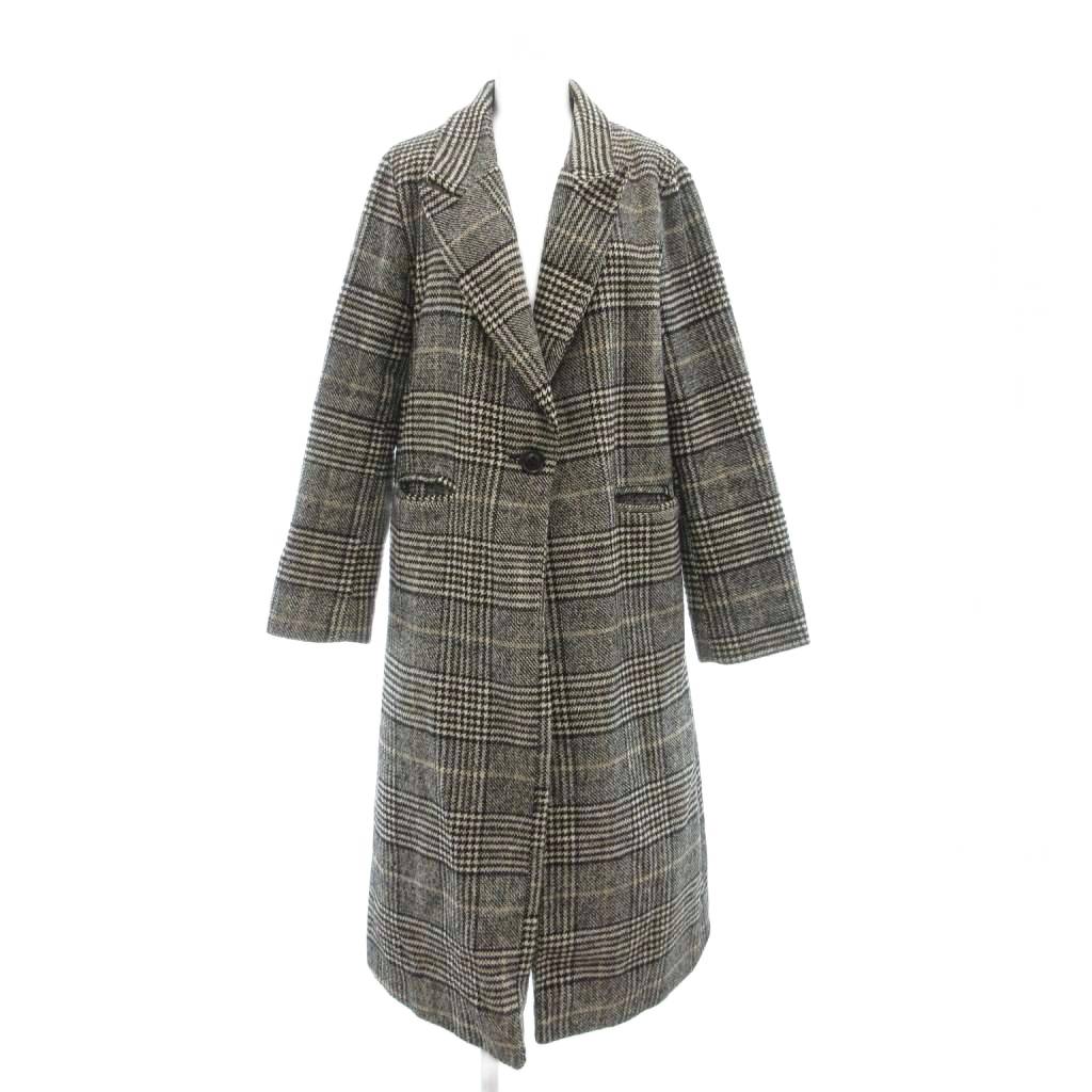【中古】ラン ソー ジャー レン LAN SE JIA REN チェスターコート M ロング丈 センターベント グレー 黒 ブラック グレンチェック柄 /ML ■ECG001 レディース 【ベクトル 古着】 260309