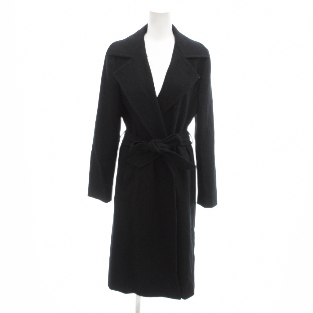 【中古】イネス INES DELA FRESSANGE ベルテッドコート カシミヤ混 9 黒 ブラック ロング丈 /SJ ■ECG001 レディース 【ベクトル 古着】 260330