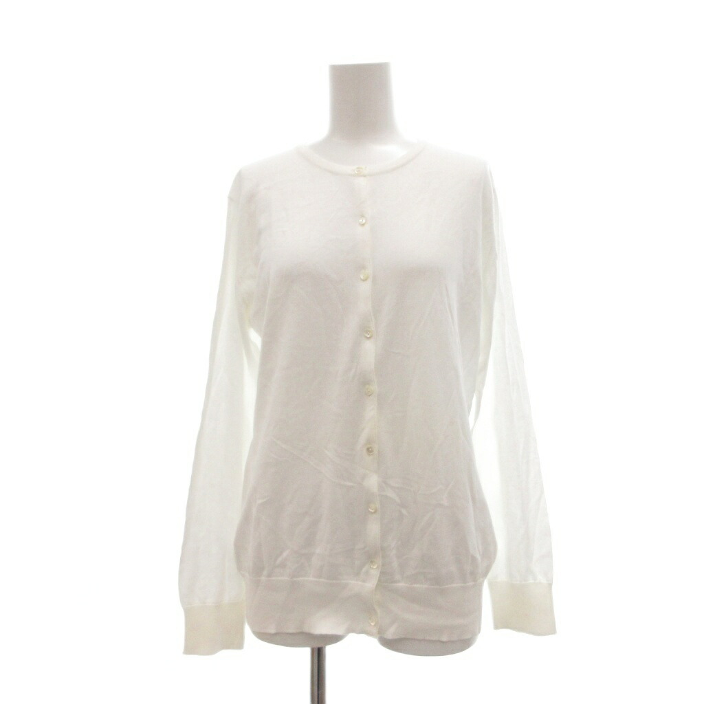 【中古】ジョンスメドレー JOHN SMEDLEY クルーネック カーディガン L コットンニット イギリス製 白 ホワイト /SX ■ECG001 レディース 【ベクトル 古着】 260307
