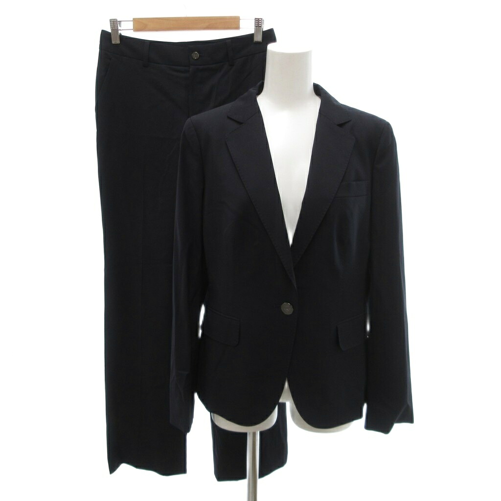 【中古】アクアスキュータム AQUASCUTUM 美品 セットアップ スーツ テーラードジャケット パンツ シングル 背抜き ウール ジャケット 10 パンツ 8 紺 ネイビー /SJ ■ECG001 レディース 【ベクトル 古着】 260311
