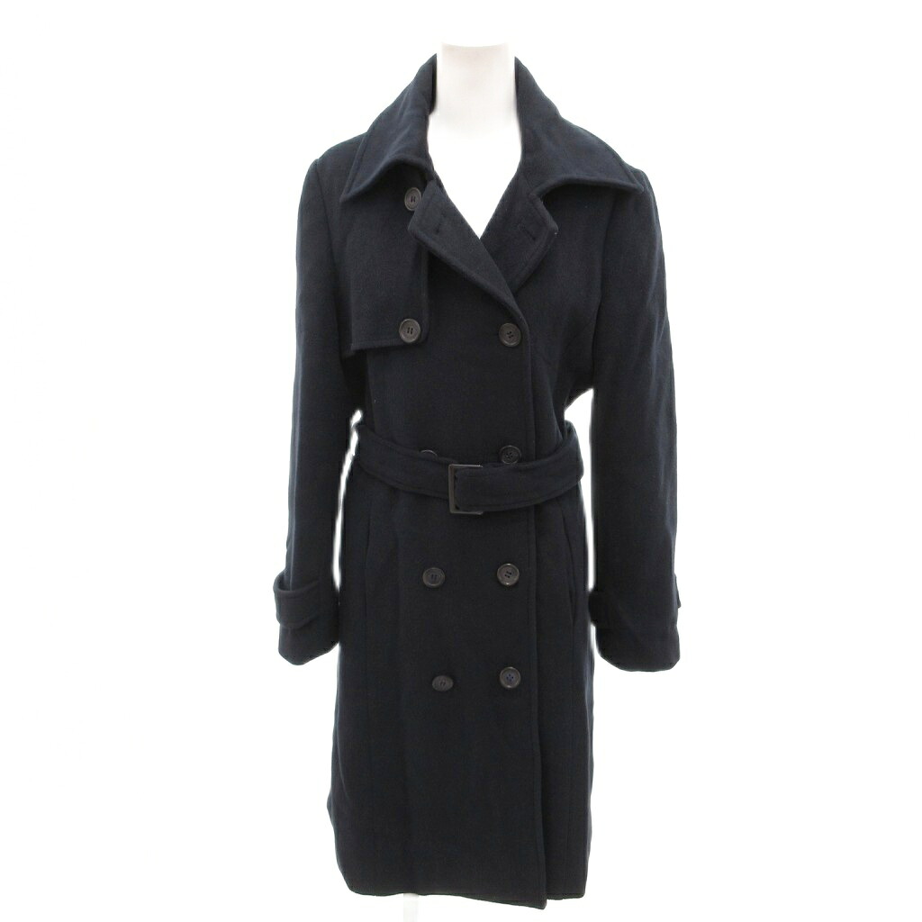 【中古】マックスマーラ MAX MARA 白タグ トレンチコート ウール ロング丈 ベルト付き 36 紺 ネイビー /YJ ■ECG001 レディース 【ベクトル 古着】 260307