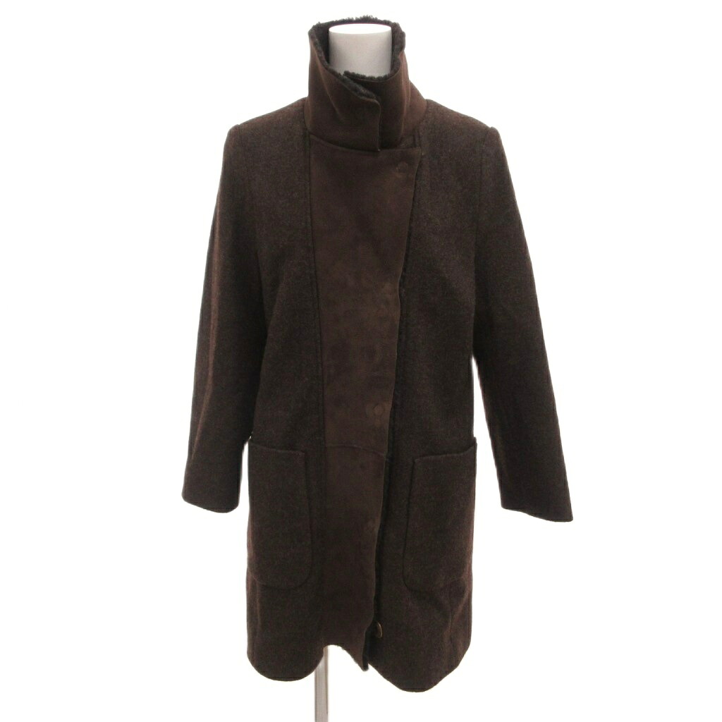 【中古】スキャパ SCAPA スタンドカラーコート レザー切替 ウール 38 茶 ブラウン /JS ■ECG003 レディース 【ベクトル 古着】 260324