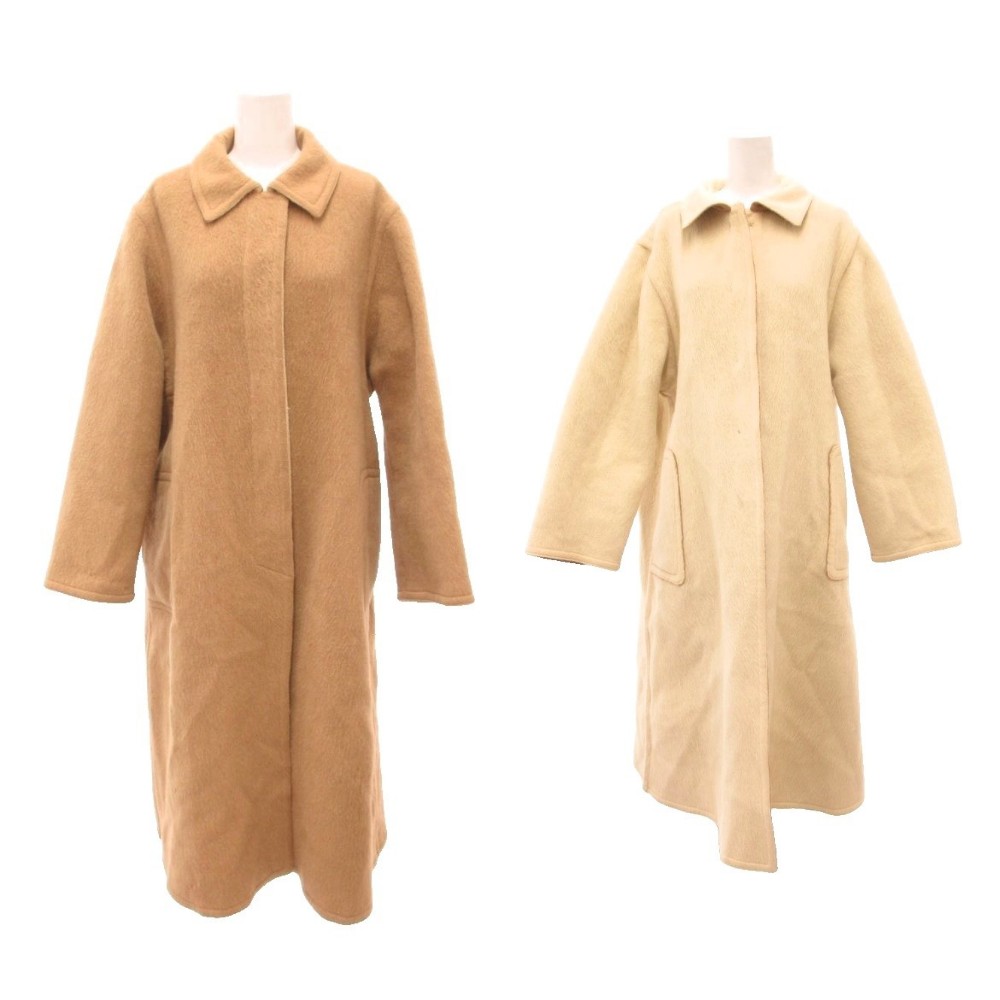 【中古】アクアスキュータム AQUASCUTUM リバーシブル ステンカラーコート リアルファー ラマ混 モヘア混 アルパカ混 ビクーニャ混 茶 ブラウン 白 ホワイト /JS ■ECG005 レディース 【ベクトル 古着】 260529|ブランド古着ベクトルプレミアム店