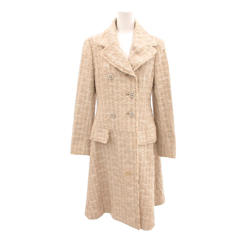 【中古】フォクシー ブティック FOXEY BOUTIQUE チェスターコート 38 ベージュ ツイード調 ダブルブレスト ロング丈 /IL ■ECG005 レディース 【ベクトル 古着】 260524|ブランド古着ベクトルプレミアム店