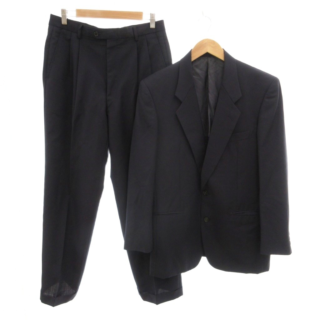 【中古】イヴサンローラン YVES SAINT LAURENT セットアップ ジャケット パンツ 紺 ネイビー 長袖 背抜き シングルブレスト ウール /SC ■ECF006 メンズ 【ベクトル 古着】 260626|ブランド古着ベクトルプレミアム店