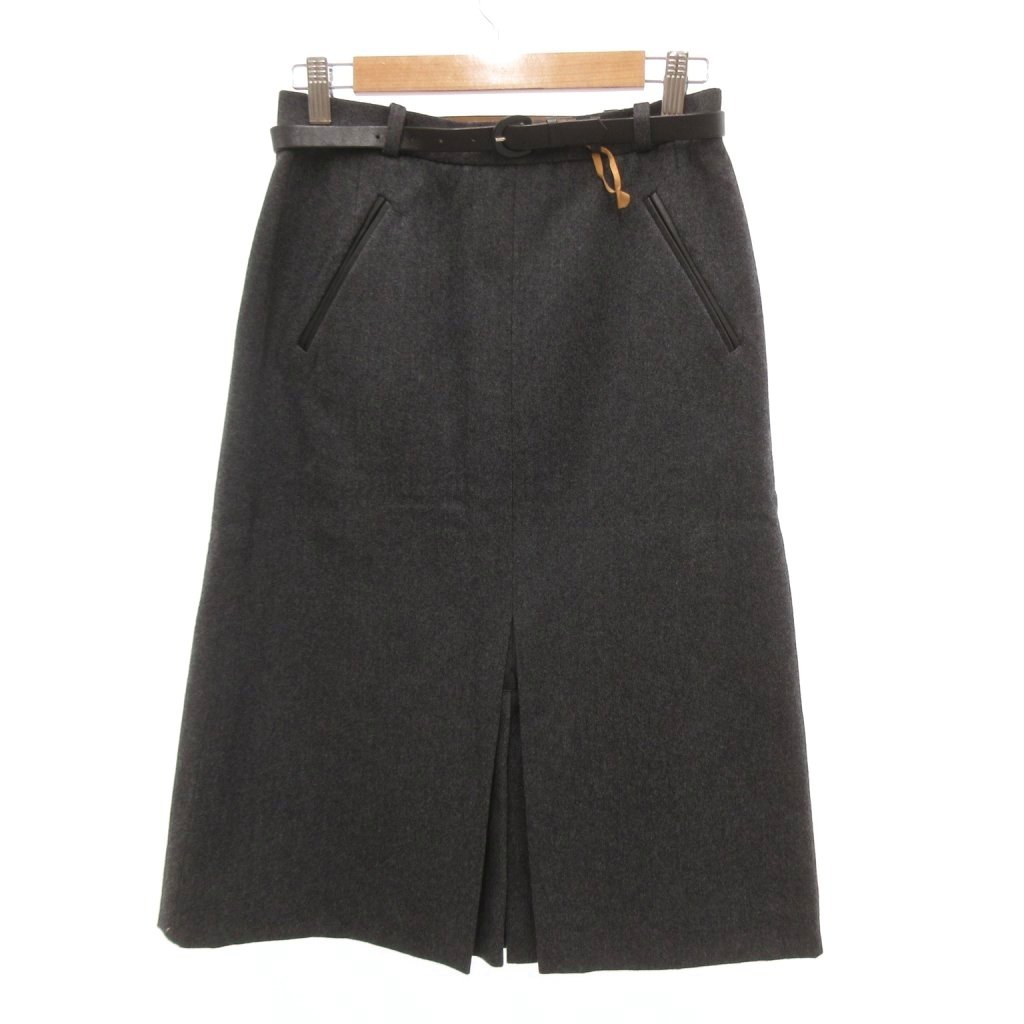 【中古】アクアスキュータム AQUASCUTUM ベルト付き ひざ丈スカート タイト メルトン グレー /JS ■ECG007 レディース 【ベクトル 古着】 260711|ブランド古着ベクトルプレミアム店