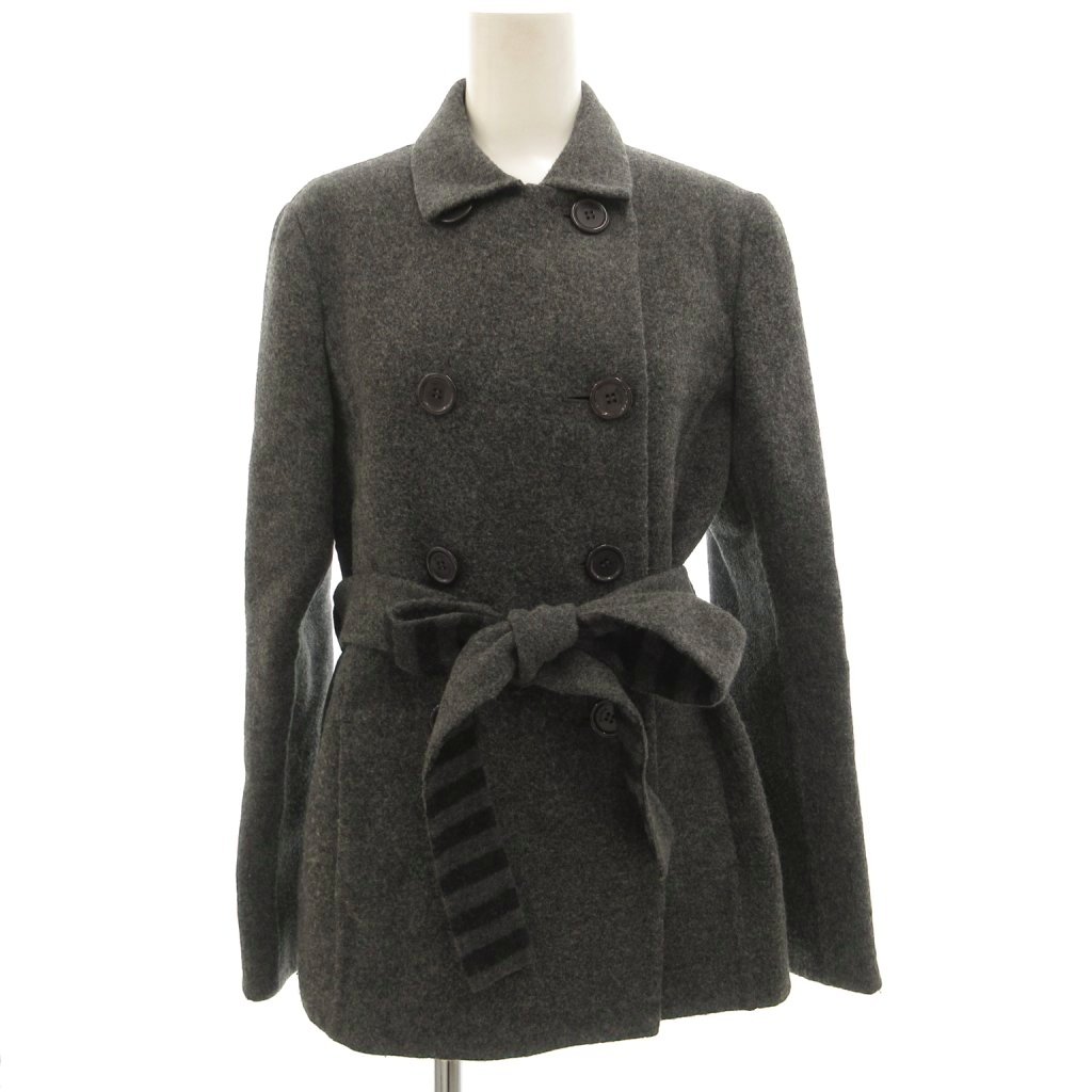 【中古】ソニア ソニアリキエル SONIA SONIA RYKIEL 美品 カシミヤ混コート ダブルブレスト ショート丈 ベルト付き 裏地ボーダー 38 グレー /GV ■ECG007 レディース 【ベクトル 古着】 260709｜ブランド古着ベクトルプレミアム店 7,739円