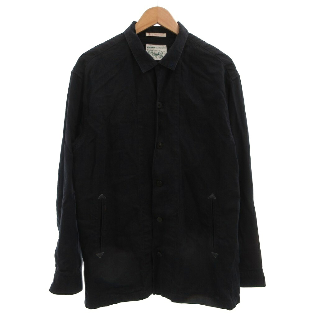 【中古】パパス Papas シャツジャケット ブルゾン リネン 麻 M 紺 ネイビー /FF ■ECG007 メンズ 【ベクトル 古着】 260710｜ブランド古着ベクトルプレミアム店