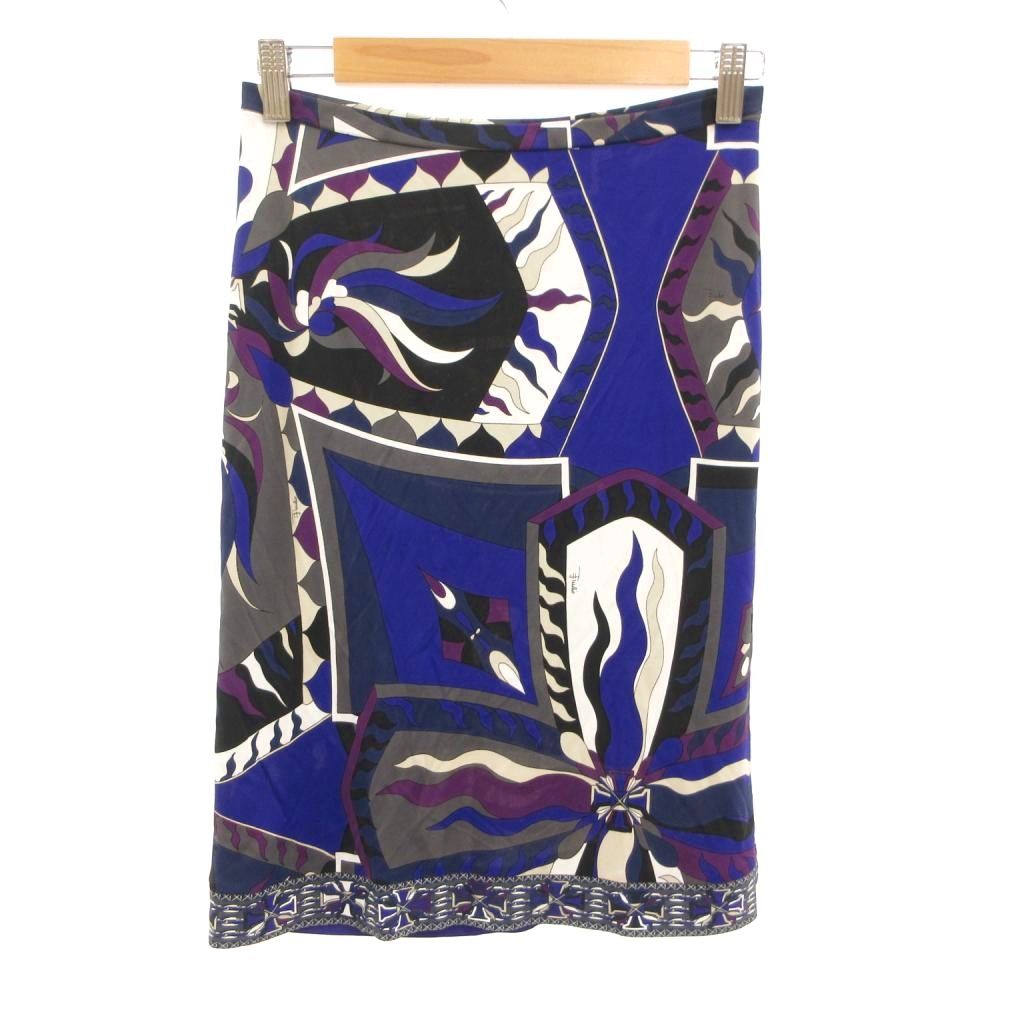 【中古】エミリオプッチ EMILIO PUCCI ニットスカート レーヨン イージー プッチ柄 ひざ丈 36 青 ブルー 白 ホワイト /JS ■ECF007 レディース 【ベクトル 古着】 260716|ブランド古着ベクトルプレミアム店