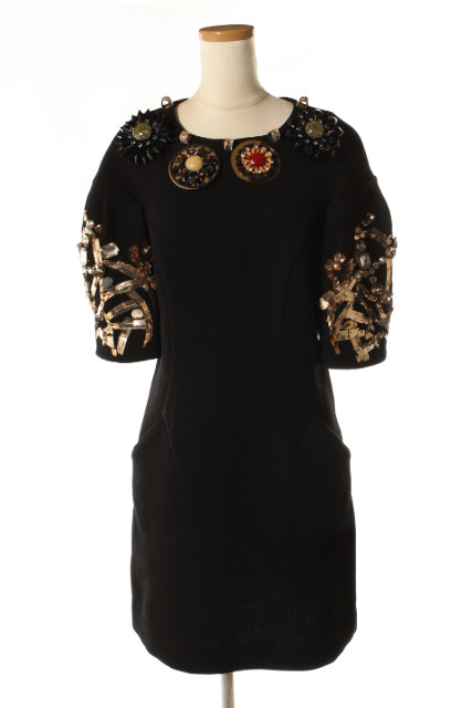 使い勝手の良い ワンピース ビジュー ひざ丈 ワンピース Marni マルニ 中古 装飾 古着 ベクトル レディース Ayy0415 ブラック 黒 36 ウール 半袖 Dgb Gov Bf