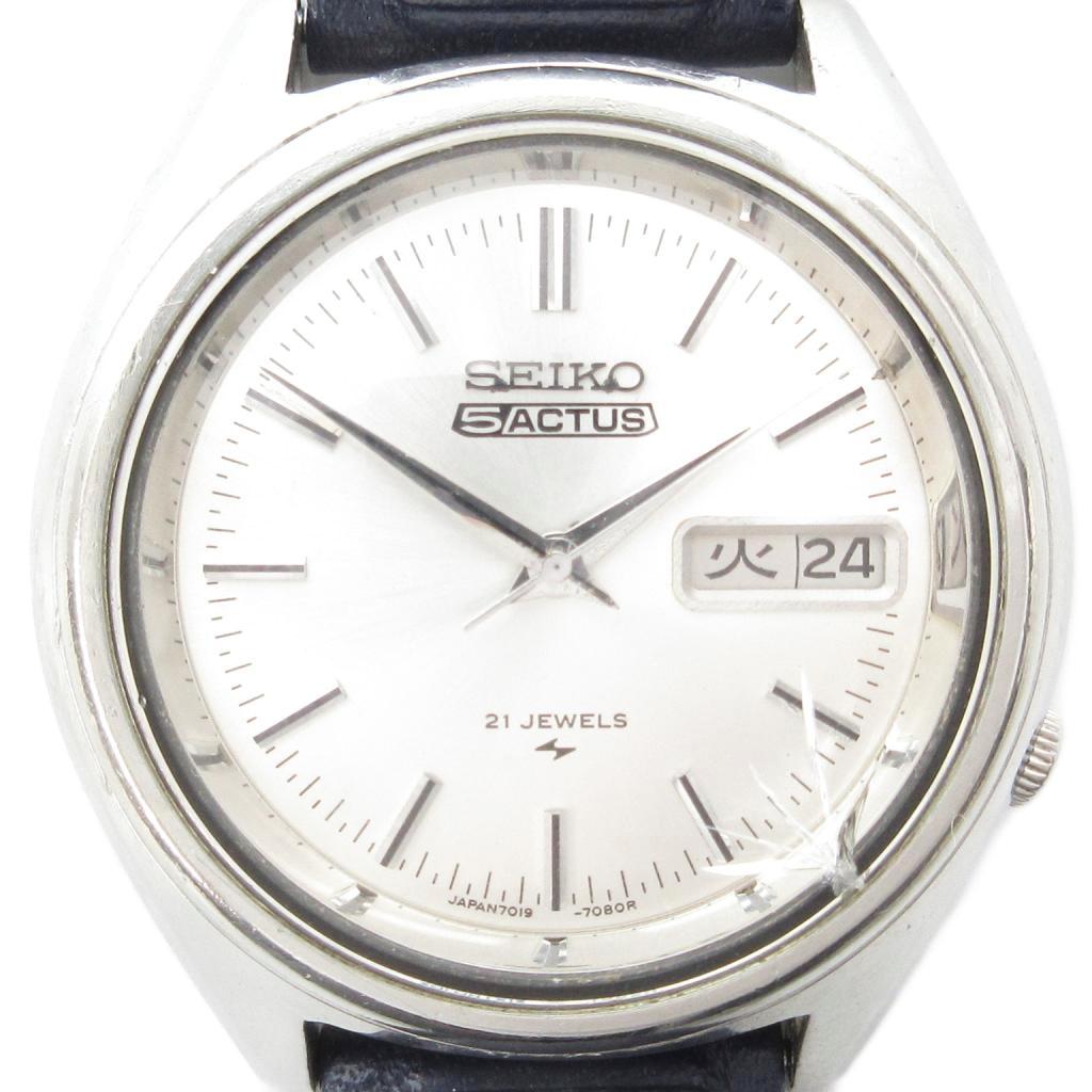 【中古】セイコー SEIKO 7019-7060 腕時計 アナログウォッチ 自動巻き カレンダー シルバーカラー 紺 ネイビー /AE ■GY99 メンズ 【ベクトル 古着】 251028