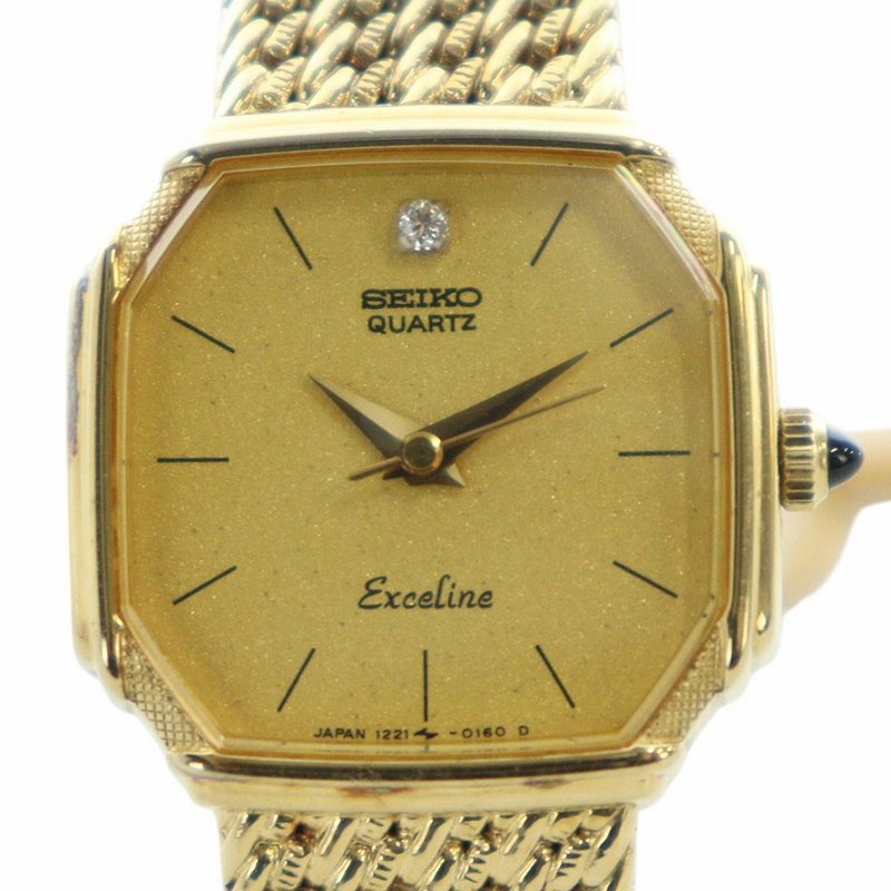 稼働 SEIKO EXCELINE 腕時計 ゴールド文字盤 新品レザー 372 稼働 美品 SEIKO EXCELINE 80年代 エクセリーヌ ダイヤモンド