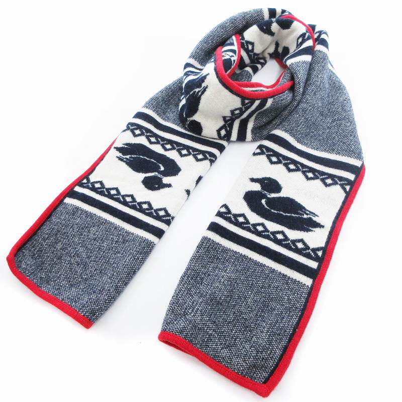 THOM BROWNE マフラー OIS 赤 青 クリーム かっこよくて個性的な手織りマフラー 赤青縞 マフラー Sakurasou
