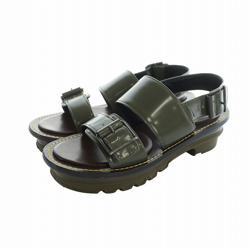 【中古】マルニ MARNI SAMSY27G06 サンダル フラット プラットフォーム ロゴ レザー ラバー 37 23.5cm カーキ LV531 00V69 ■GY18 /MQ レディース 【ベクトル 古着】 250718