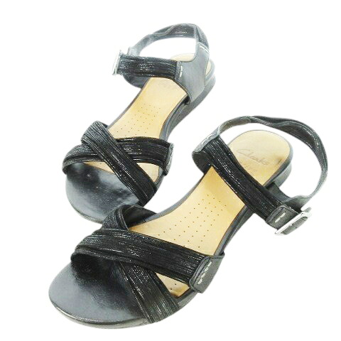 【中古】クラークス clarks active AIR ROOF DANCE ストラップサンダル スエード レザー 革 ラメ 3 22.0cm 黒 ブラック /CK4 ■GY44 レディース 【ベクトル 古着】 250910