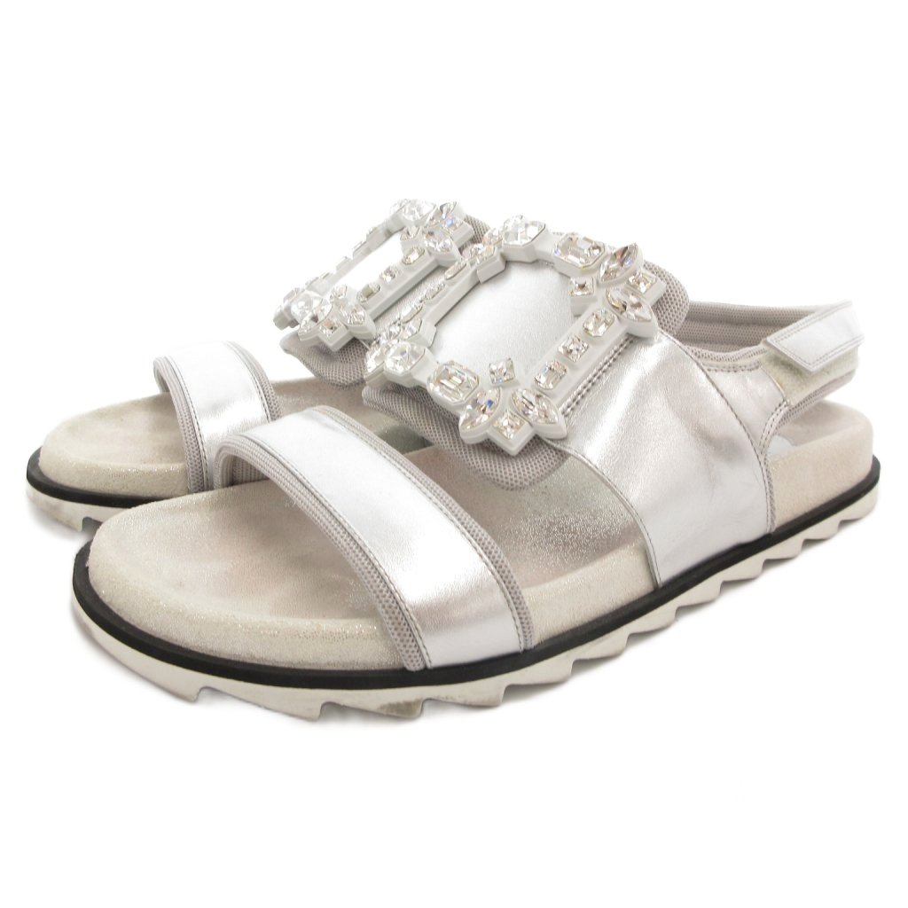 【中古】ロジェヴィヴィエ ROGER VIVIER サンダル ストラップ クリスタル ビジュー 装飾 37 24.5cm シルバーカラー 銀色 /GV ■GY18 レディース 【ベクトル 古着】 250920