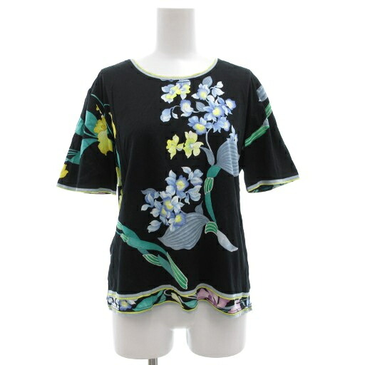 【中古】レオナール LEONARD カットソー ティーシャツ 半袖 L 黒 黒いこと 花柄 総柄 /GV ■GY18 レディース 【ベクター 古着】 251002 トップス-Tシャツ・カットソー-レディースファッション