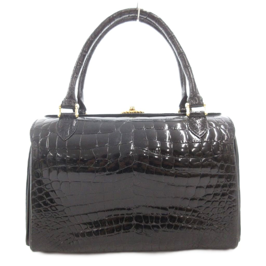 【中古】ノーブランド ハンドバッグ シャイニー クロコダイル レザー ワニ革 黒 ブラック /GV ■GY18 レディース 【ベクトル 古着】 251010