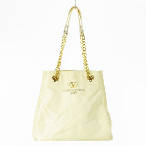 【中古】ヴァレンティノ ガラヴァーニ VALENTINO GARAVANI sport ハンドバッグ ショルダーバッグ ナイロン チェーンショルダー ロゴ 刺繍 白 アイボリー /CK10 ■GY11 レディース 【ベクトル 古着】 251015