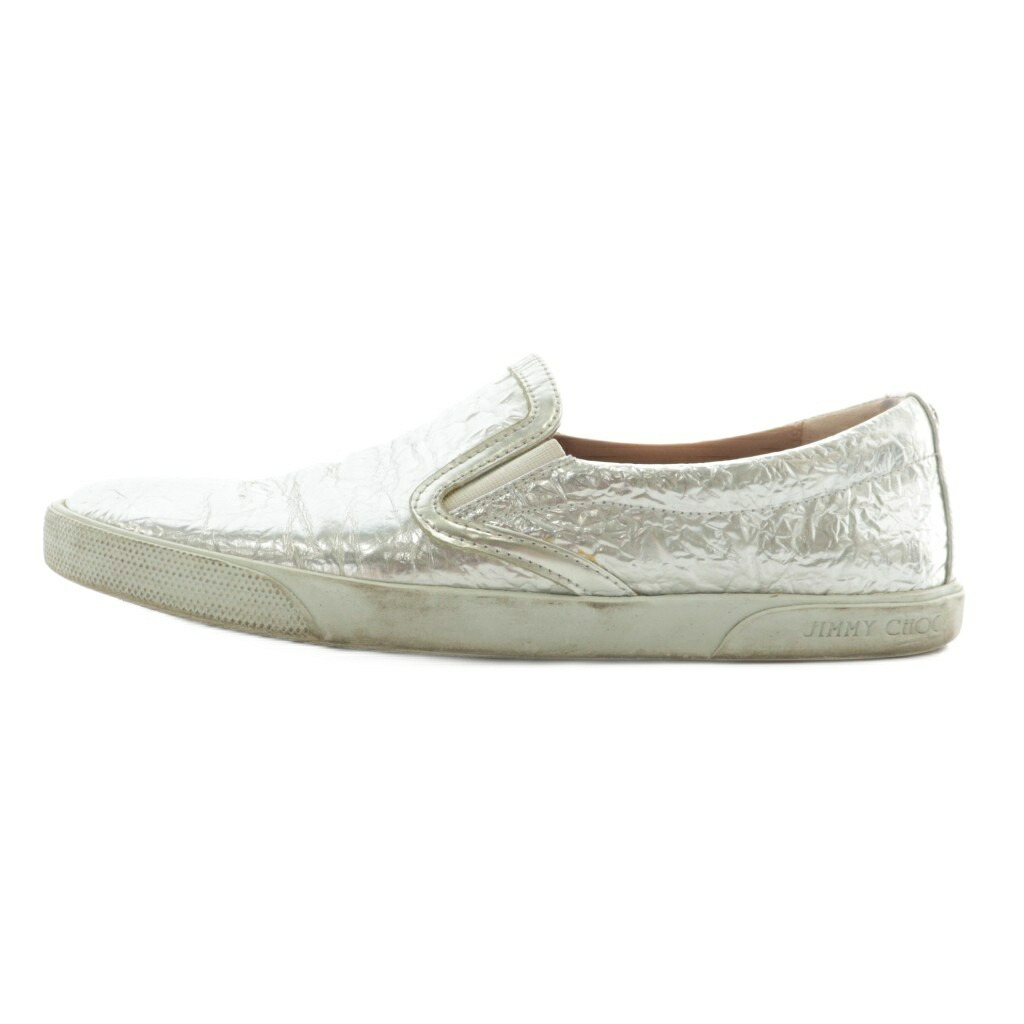 【中古】ジミーチュウ JIMMY CHOO スリッポン スニーカー レザー メタリック ロゴ 38 25cm シルバー色 /XZ ■GY19 レディース 【ベクトル 古着】 251022