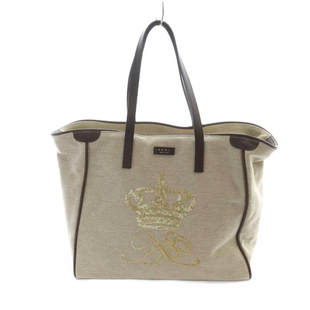 【中古】ADMJ アクセソワ Accessoires De Mademoiselle トートバッグ ハンド キャンバス レザー ロゴ ベージュ ■GY18 /MQ レディース 【ベクトル 古着】 251010
