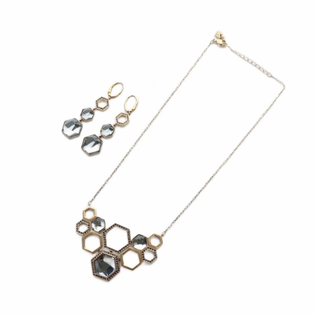 【中古】スワロフスキー SWAROVSKI Vision ハニカム ネックレス ピアス セット アクセサリー 両耳用 ゴールドカラー 金色 ■GY18 /MQ レディース 【ベクトル 古着】 251018