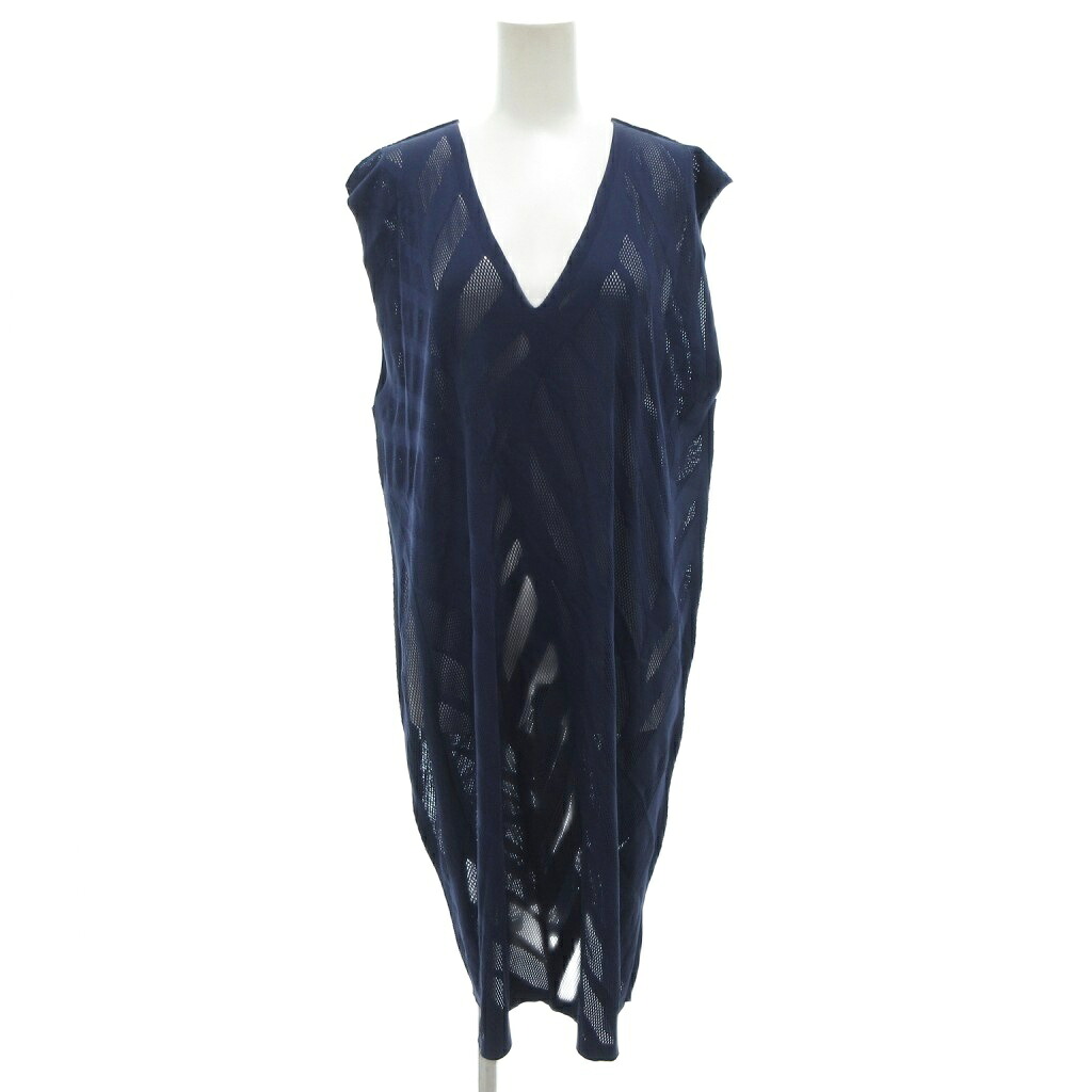 【中古】プリーツプリーズ PLEATS PLEASE イッセイミヤケ ワンピース Vネック メッシュ ノースリーブ ひざ丈 紺 ネイビー /AE ■GY17 レディース 【ベクトル 古着】 251018