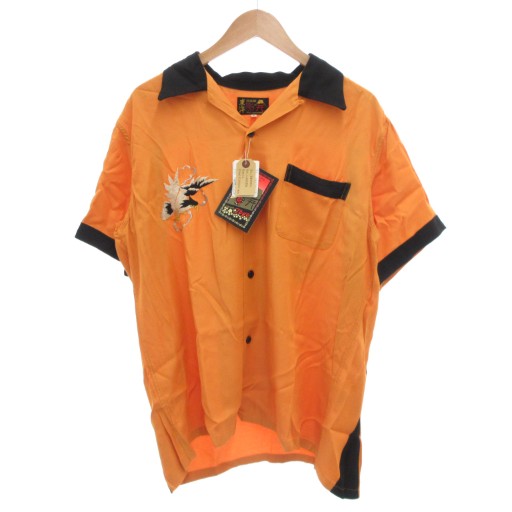 【中古】未使用品 テーラートーヨー TAILOR TOYO 東洋 タグ付き スカボウリングシャツ SUKA BOWLING SHIRT イーグル EAGLE オープンカラーシャツ 開襟 半袖 L オレンジ 黒 ブラック 鷹刺繍 TT39301 /GV ■GY18 メンズ 【ベクトル 古着】 251024 17,208円