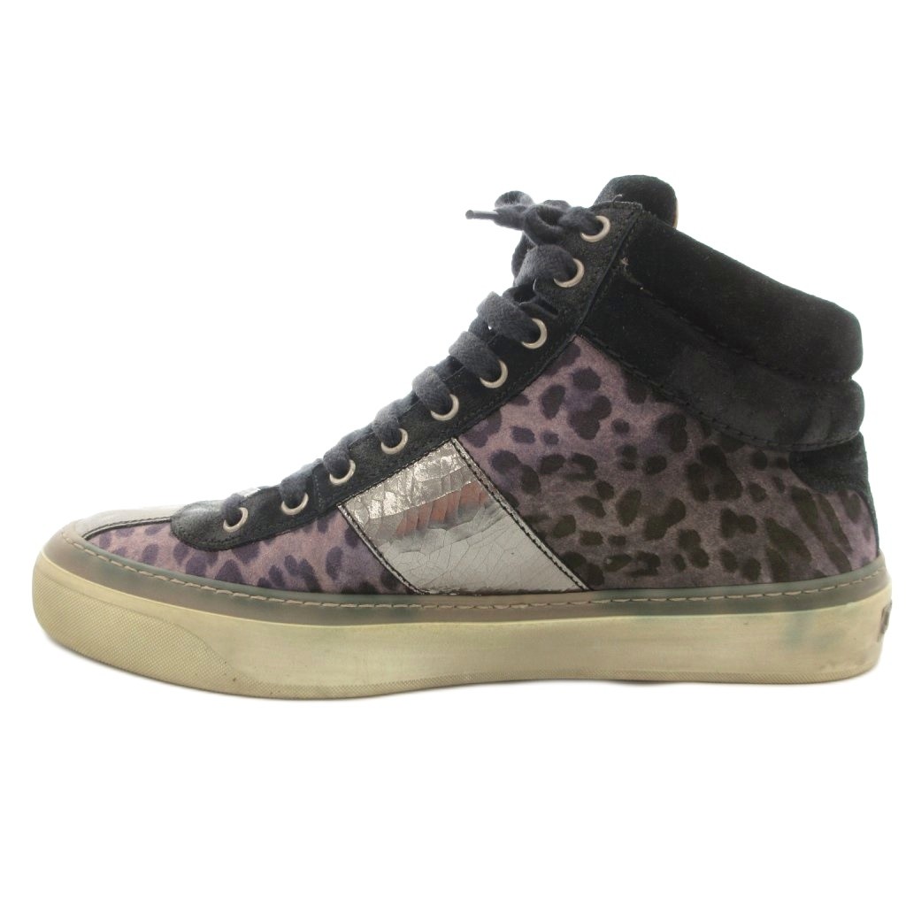 【中古】ジミーチュウ JIMMY CHOO ベルグレイヴィア BELGRAVIA ハイカットスニーカー スニーカー レオパード柄 切替 レザー 革 42 紫 パープル 黒 ブラック /GV ■GY18 メンズ 【ベクトル 古着】 251021