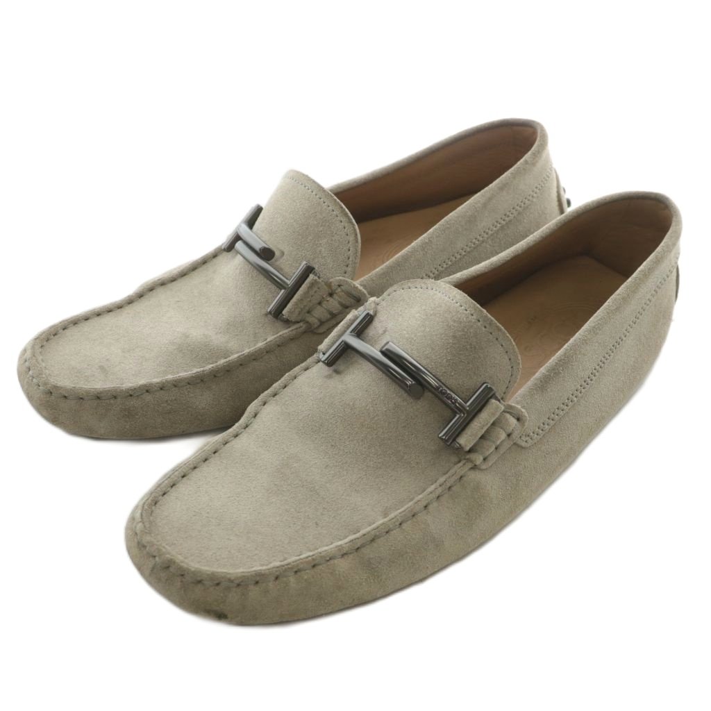 【中古】トッズ TOD'S ドライビングシューズ ローファー モカシン スエード ラウンドトゥ ダブルT ロゴ 6.5 25.5cm グレー /XZ ■GY19 メンズ 【ベクトル 古着】 251025