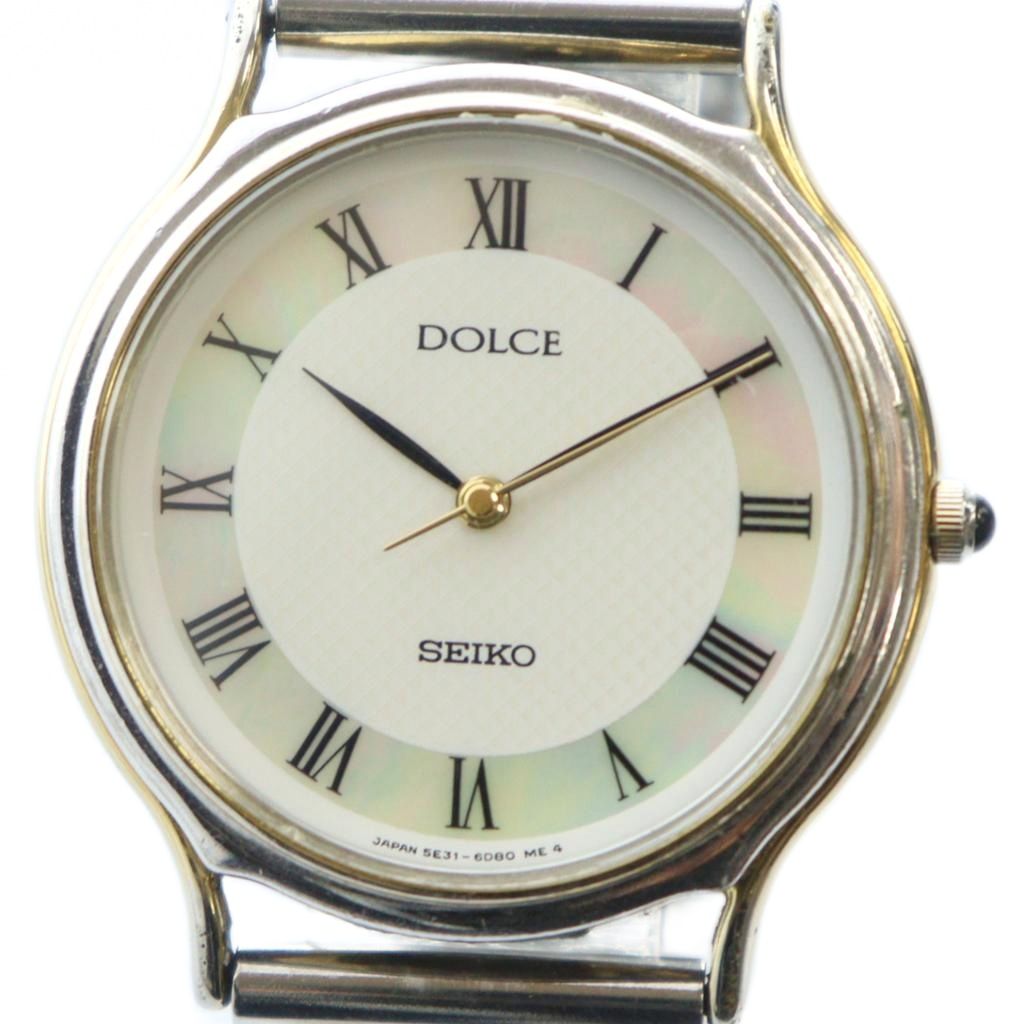 【中古】セイコー SEIKO 5E31-6D60 DOLCE 腕時計 ウォッチ クォーツ ローマン ロゴ シェル文字盤 シルバー色 ■GY18 /MQ メンズ 【ベクトル 古着】 251203