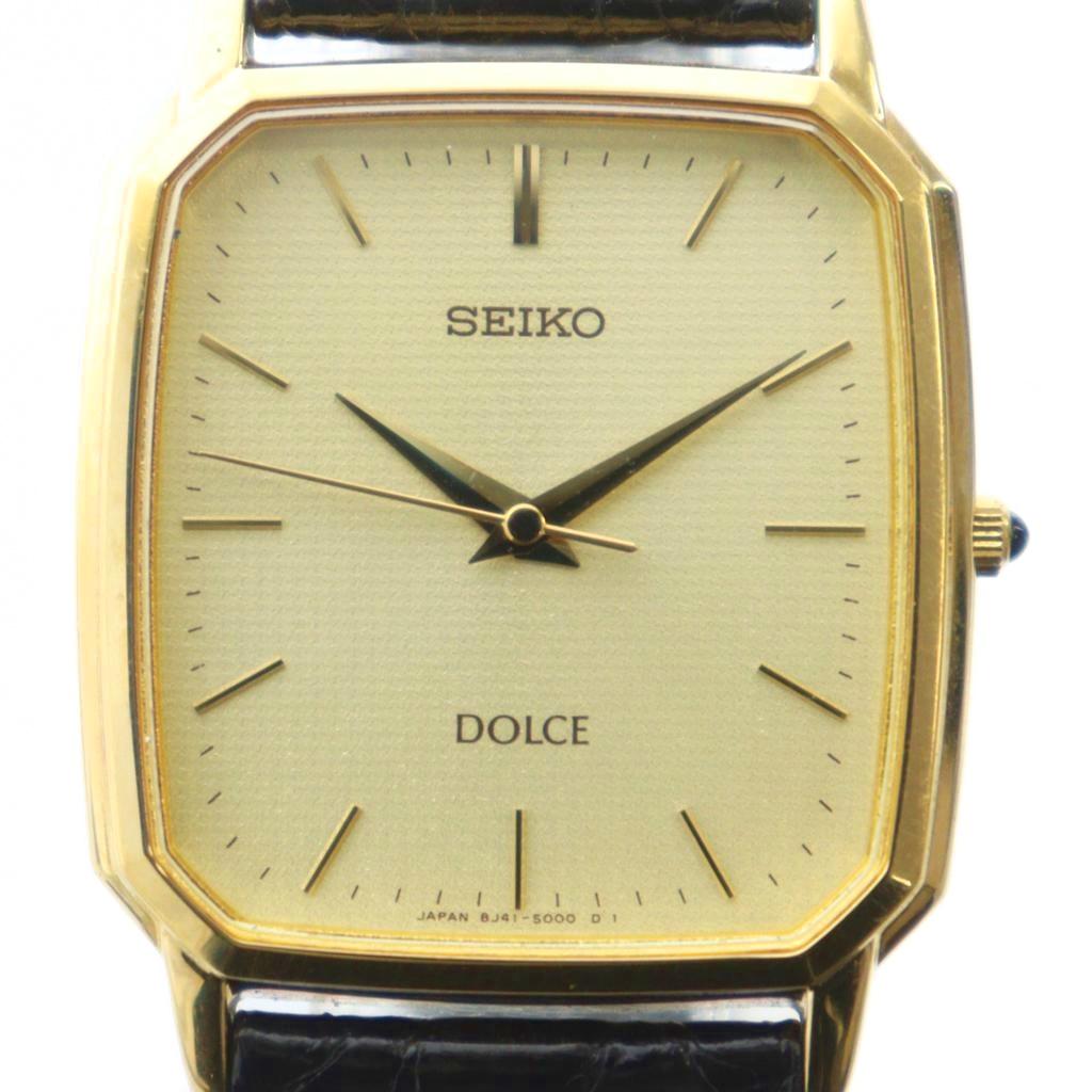 【中古】セイコー SEIKO ドルチェ 8J41-5000 腕時計 ウォッチ クォーツ レザーベルト スクエア ロゴ ゴールド色 ■GY18 /MQ メンズ 【ベクトル 古着】 251203