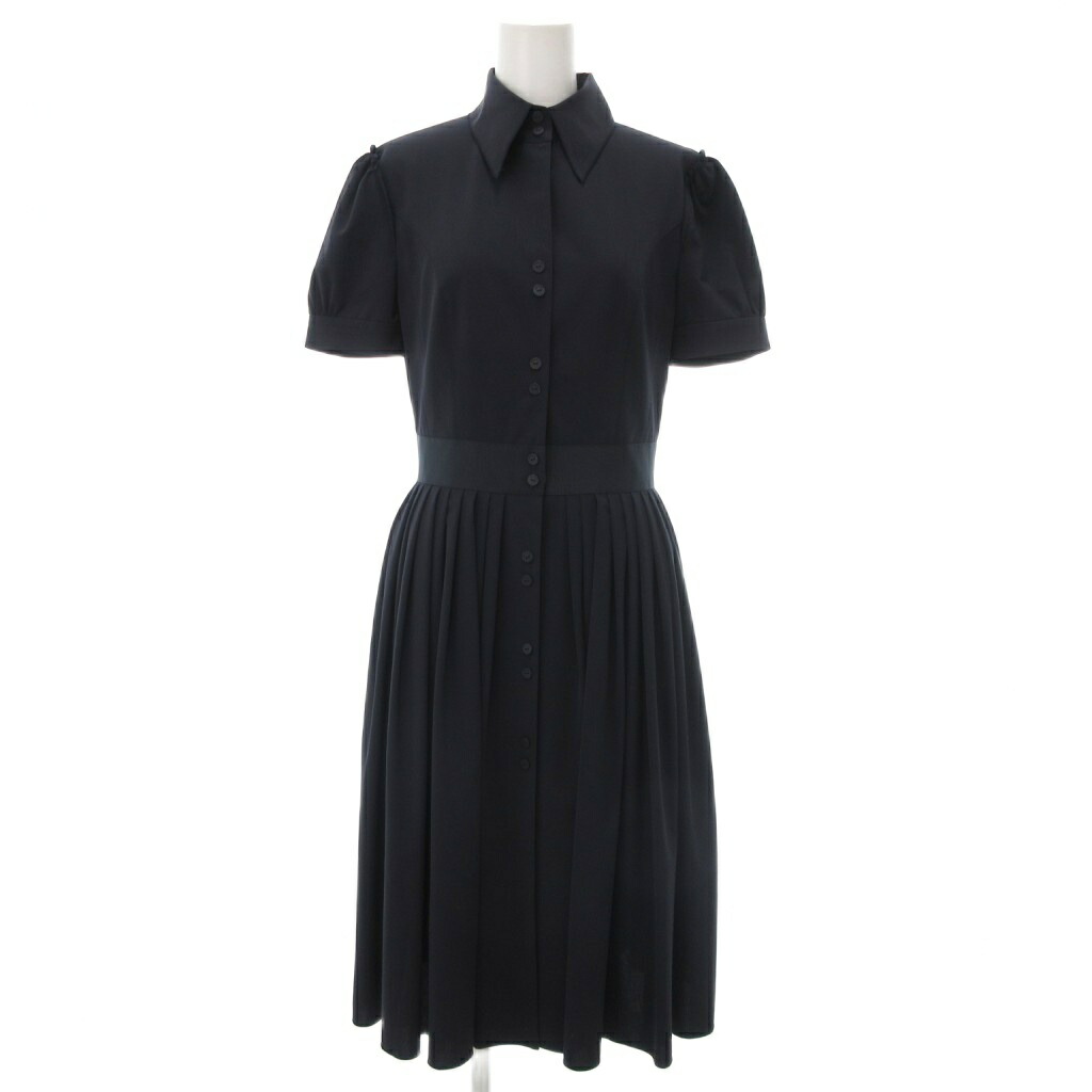 【中古】フォクシーニューヨーク FOXEY NEW YORK ワンピース ロング パフスリーブ プリーツ ストレッチ 40 紺 ネイビー /UO ■GY11 レディース 【ベクトル 古着】 251127