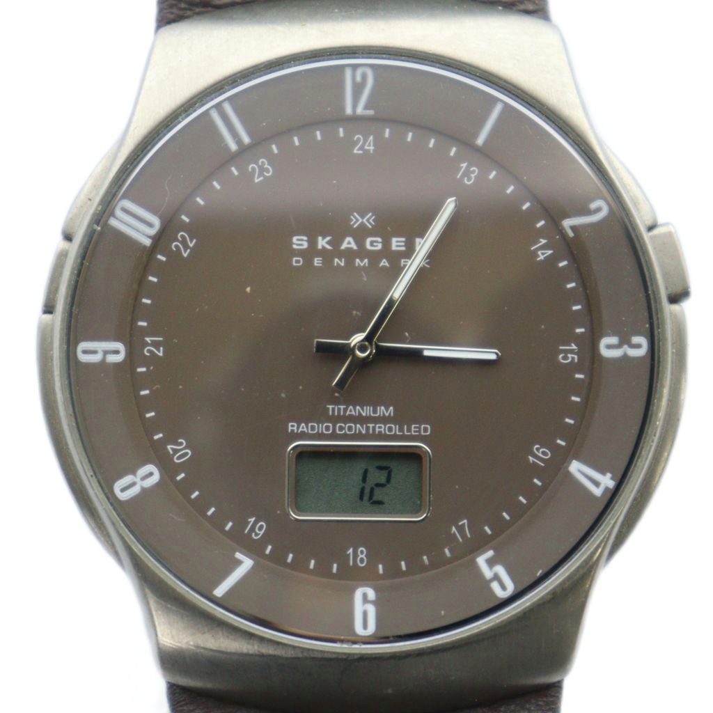 【中古】スカーゲン SKAGEN 732XLTLM-J 腕時計 ウォッチ 電波時計 デジアナ ロゴ レザーベルト シルバー色 ■GY11 /MQ メンズ 【ベクトル 古着】 251202